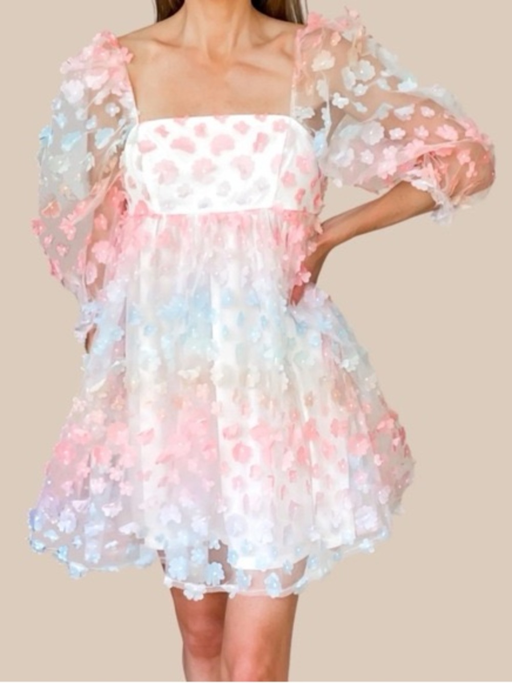 White & rainbow floral Storia baby doll dress SIZE Medium M - Picture 10 of 10